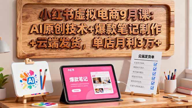 小红书虚拟电商9月课:AI原创技术+爆款笔记制作+云端发货,单店月利3万+