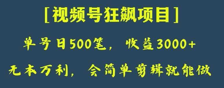日收款500笔,纯利润3000+,视频号狂飙项目,会简单剪辑就能做【揭秘】