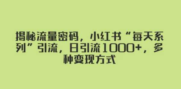 揭秘流量密码，小红书“每天系列”引流，日引流1000+，多种变现方式