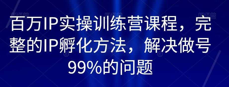 百万IP实操训练营课程，完整的IP孵化方法，解决做号99%的问题