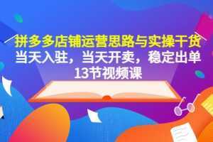 拼多多店铺运营思路与实操干货，当天入驻，当天开卖，稳定出单