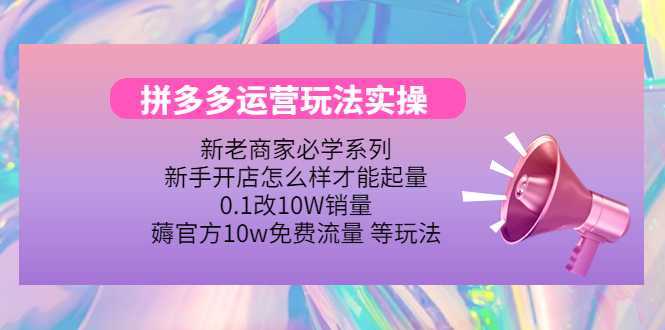 拼多多运营玩法实操，0.1改10W销量，薅官方10w免费流量 等玩法！