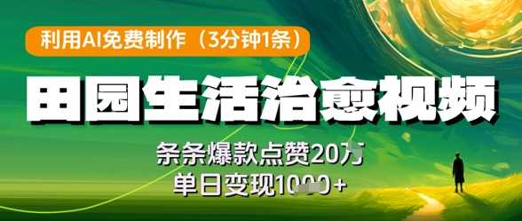 利用AI免费制作田园生活治愈视频,条条爆款点赞20W,单日变现几张