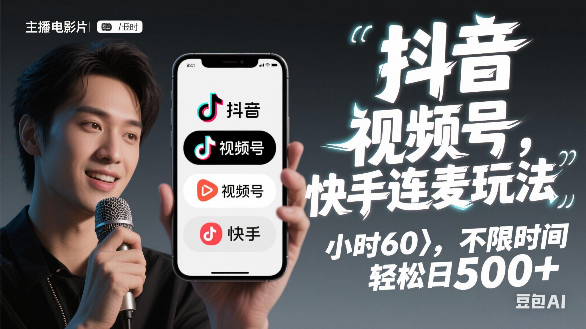 抖音，快手，视频号无脑连麦玩法！快速入门，单日稳冲1000+