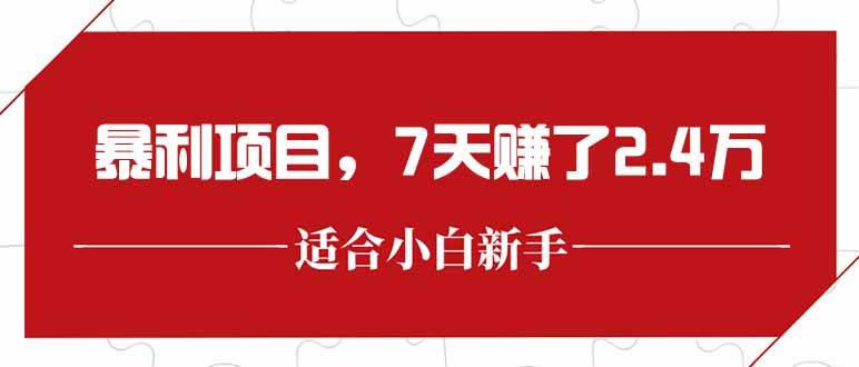 最新暴利项目，每单收益轻松在300以上，7天赚了2.4万
