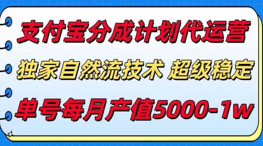 支付宝分成计划代运营，最新自然流技术，收益稳定，单号月产5000＋！