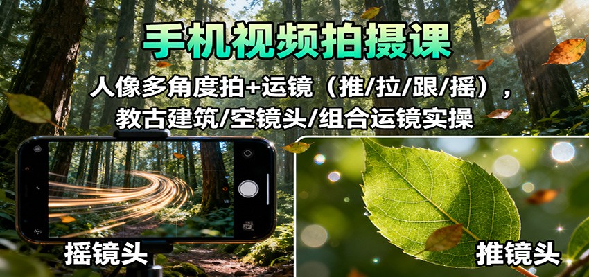手机视频拍摄课：人像多角度拍+运镜，古建筑/空镜头/组合运镜实操