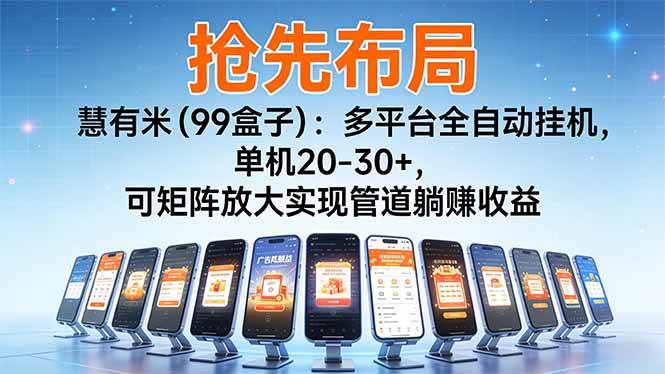 【抢先布局】慧有米：多平台全自动挂机，单机20-30+，可矩阵放大实现管道躺赚收益