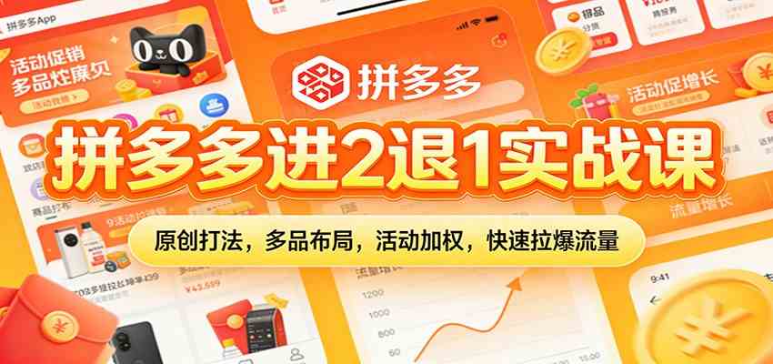 拼多多进2退1实战课：原创打法，多品布局，活动加权，快速拉爆流量