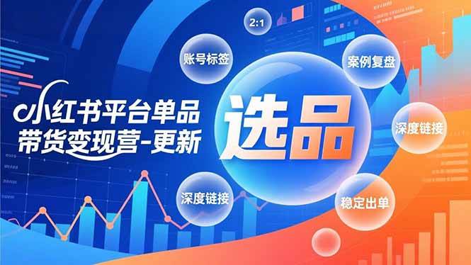 小红书平台单品带货变现营-更新，极致选品、账号标签、案例复盘，深度链接，快速启动稳定出单