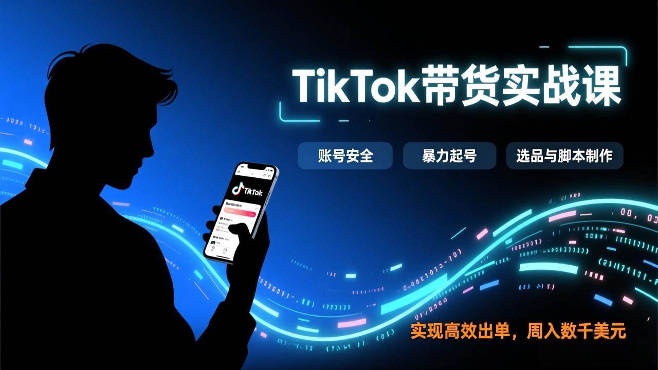 TikTok带货实战课，涵盖账号安全、暴力起号、选品与脚本制作，实现高效出单，周入数千美元