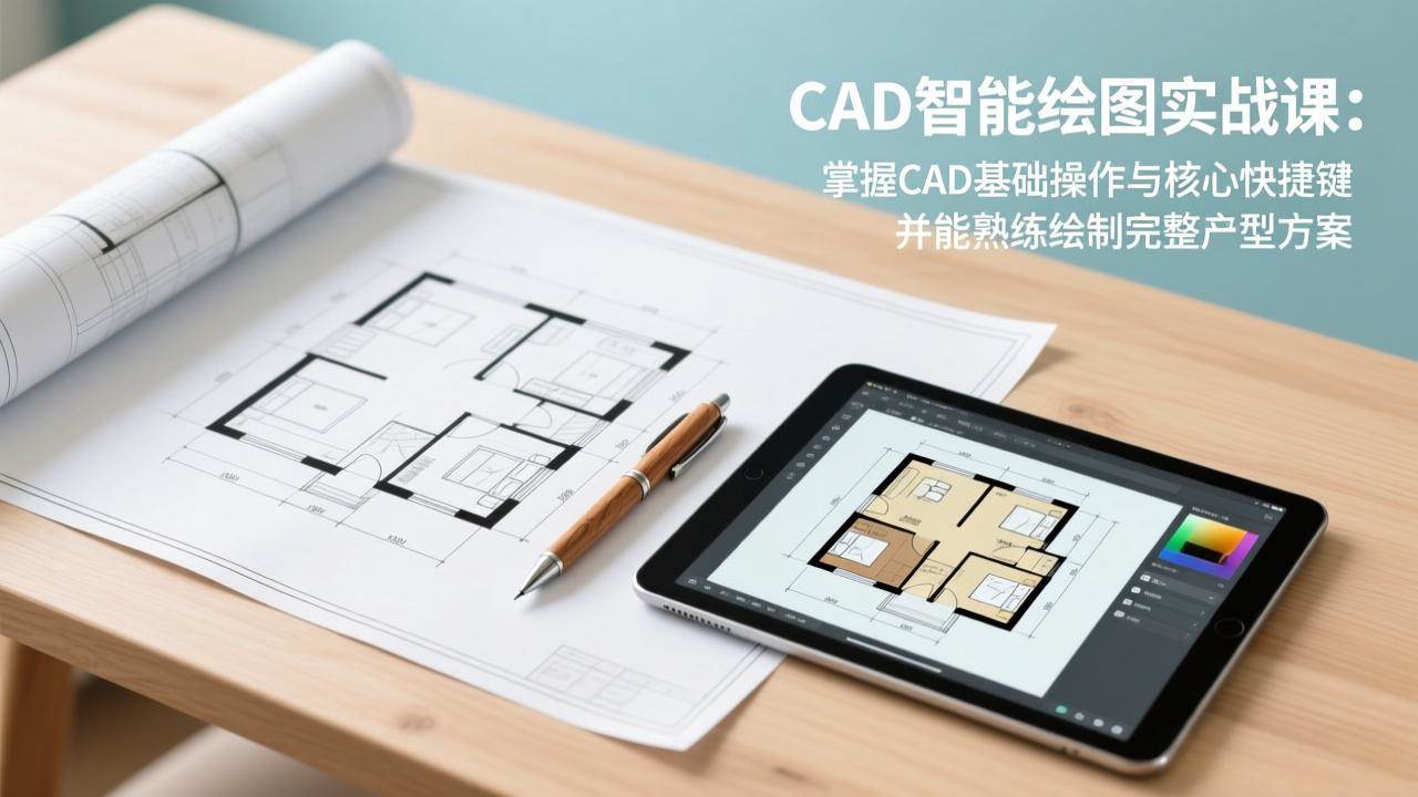 CAD智能绘图实战课：掌握CAD基础操作与核心快捷键，并能熟练绘制完整户型方案