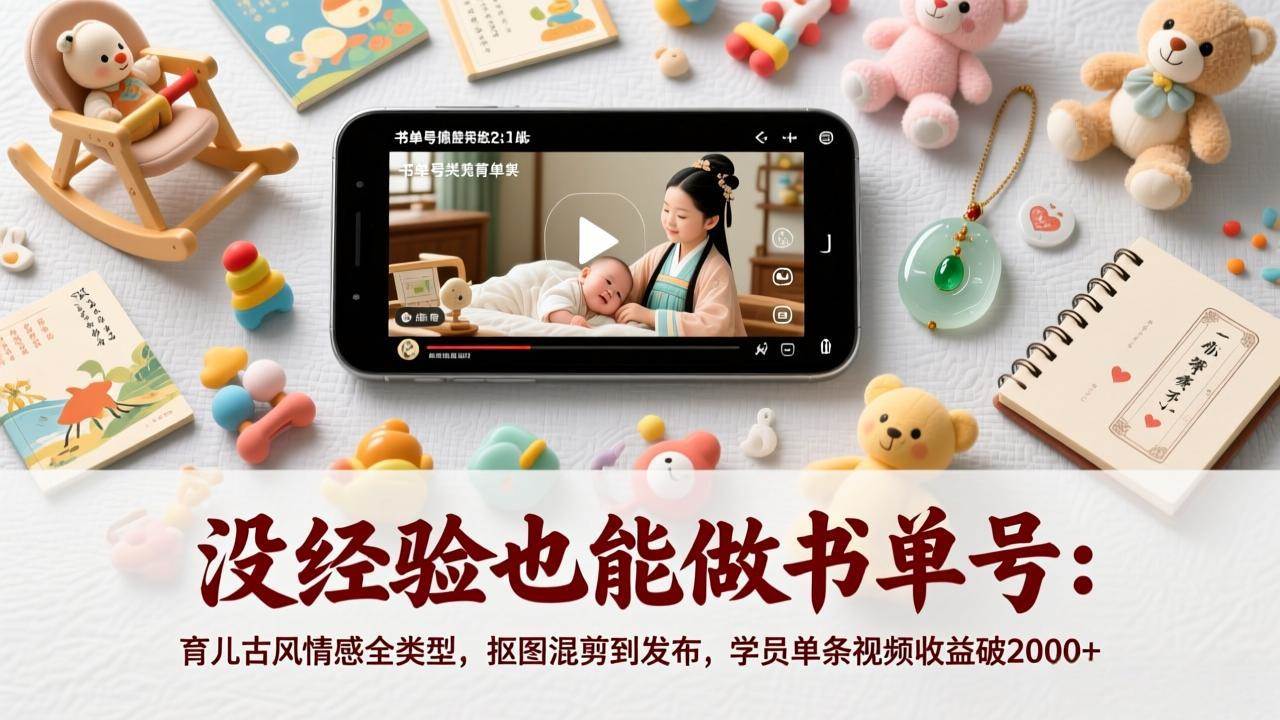 没经验也能做书单号:育儿古风情感全类型,抠图混剪到发布,学员单条视频收益破2000+