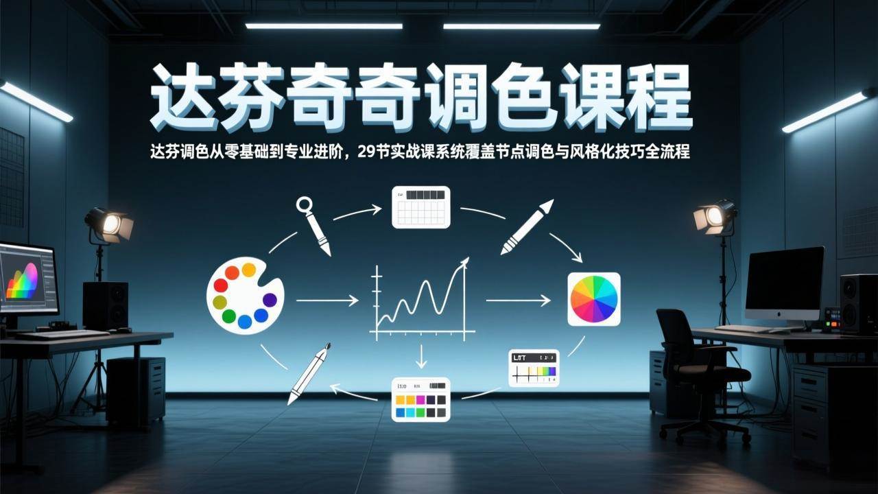 达芬奇调色从零基础到专业进阶,29节实战课系统覆盖节点调色与风格化技巧全流程