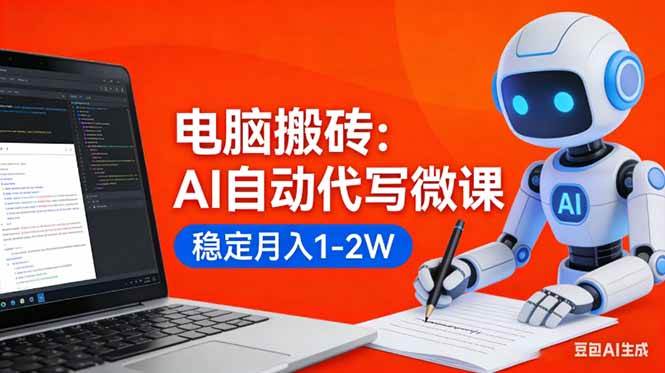 电脑搬砖:AI自动代写微课,稳定月入1-2W,提供接单渠道,0门槛小白可做!