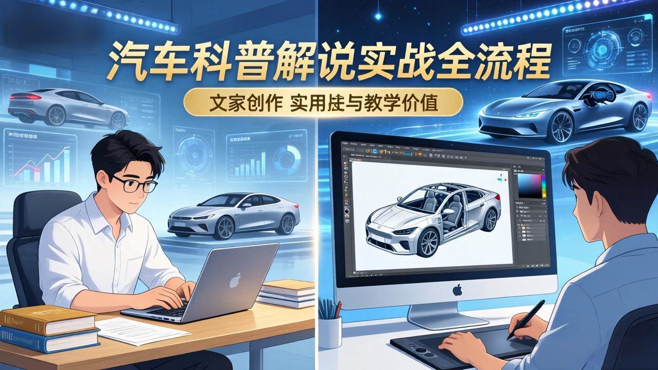 抖音汽车科普解说实战：文案+动画+画面处理+去水印全流程，打造专业汽车科普视频