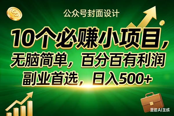 10个必赚小项目，无脑简单，百分百有利润，副业首选，日入400+