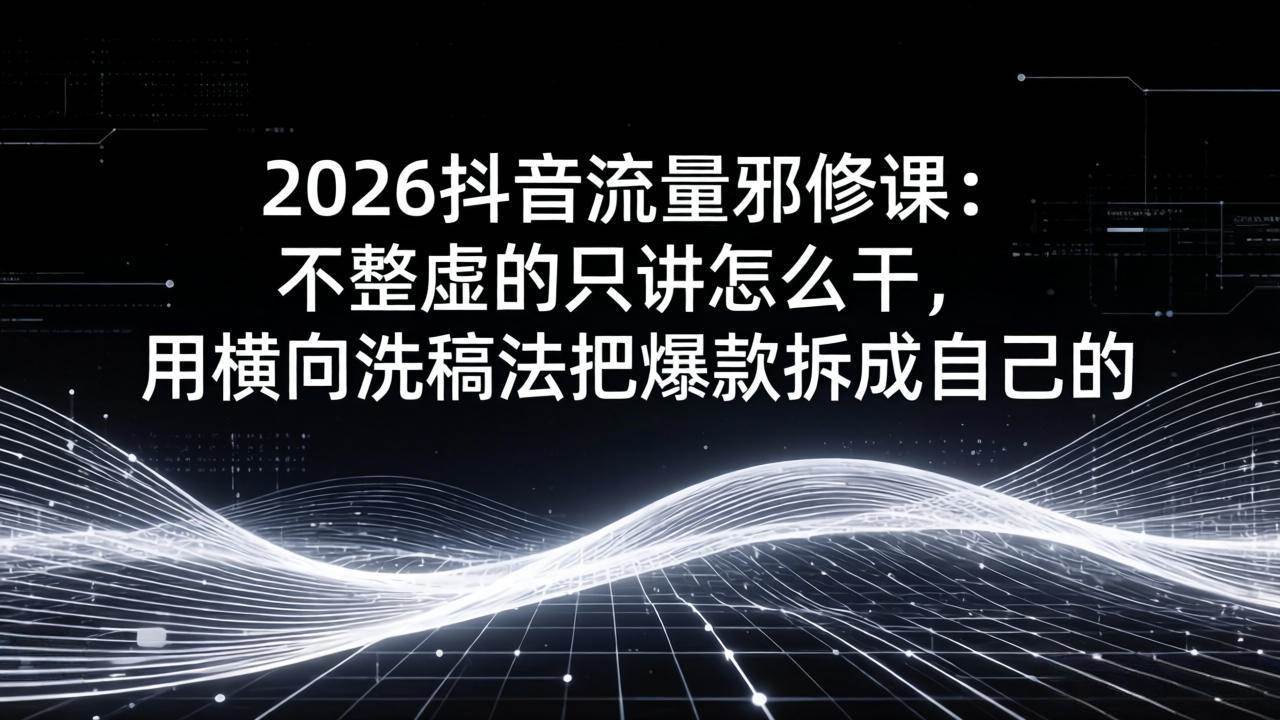 2026抖音流量邪修课:不整虚的只讲怎么干,用横向洗稿法把爆款拆成自己的