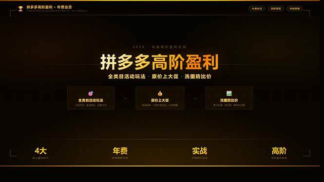 拼多多高阶盈利年费会员:全类目活动玩法、原价上大促、洗图防比价等核心盈利技术(更新26年3月)