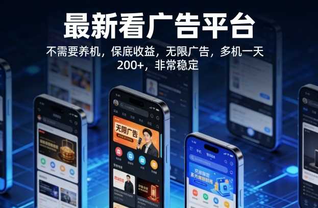 最新看广告平台,不需要养机,保底收益,无限广告,多机一天200+,非常稳定【揭秘】