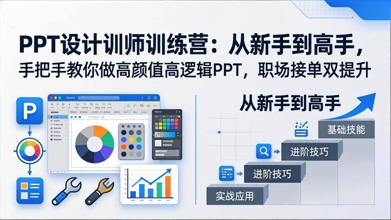 PPT设计训师训练营：从新手到高手，手把手教你做高颜值高逻辑PPT，职场接单双提升