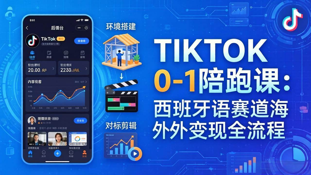 TIKTOK 0-1 陪跑课:从环境搭建到刷对标剪辑,西班牙语赛道海外变现全流程