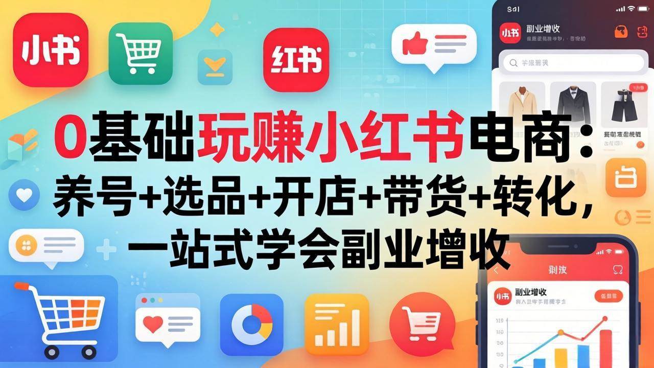 0基础玩赚小红书电商：养号+选品+开店+带货+转化，一站式学会副业增收