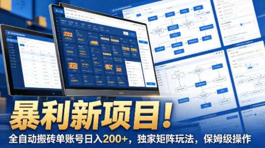 暴利新项目！全自动搬砖单账号日入200+，独家矩阵玩法，保姆级操作【揭秘】