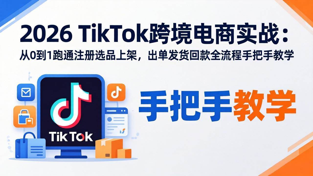 2026TikTok跨境电商实战-更新：从0到1跑通注册选品上架，出单发货回款全流程手把手教学