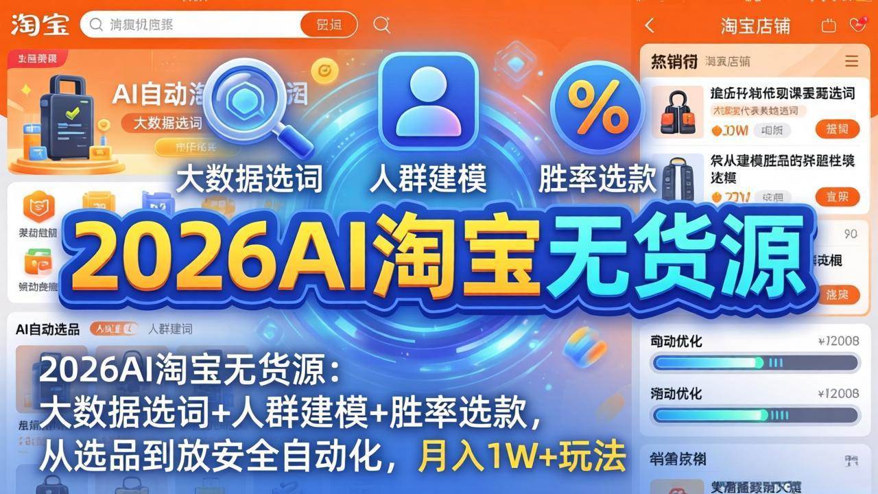 2026AI淘宝无货源-4月19更新：大数据选词+人群建模+胜率选款，从选品到放大全自动化，月入1W+